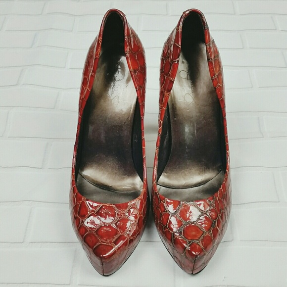 Jessica Simpson Shoes - Jessica Simpson Red snakeskin platform heels 8